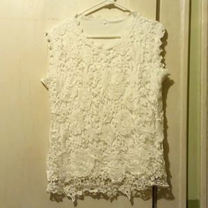 NIP Women's Rose Lace Outerlay, Nylon Innerlay Blouse, White LG